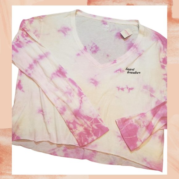 NWT VS PINK Tie-Dye Long Sleeve Heartbreaker Crop Tee - Picture 2 of 3